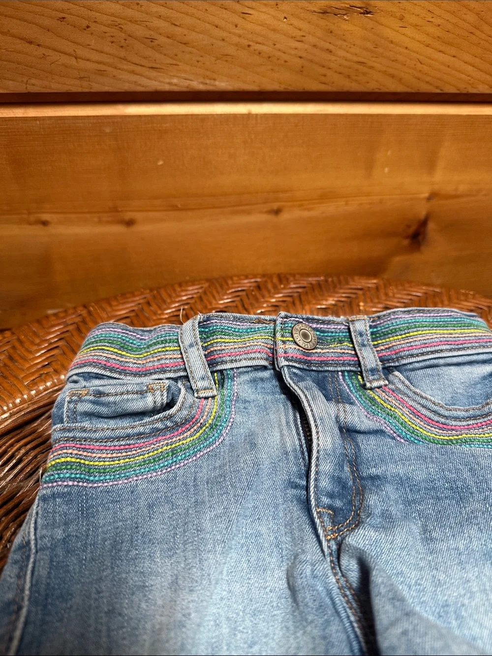 GAP denim rainbow embroidered jean shorts slim patches 5